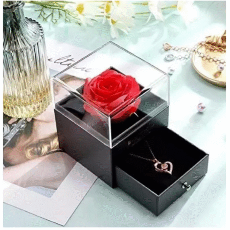 Rosa Eterna En Joyero y Collar TE AMO